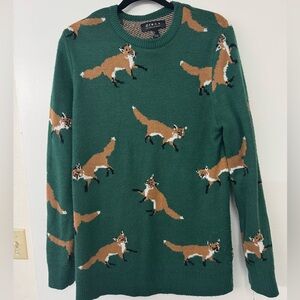21men Green and Brown Fox Print Knit Sweater